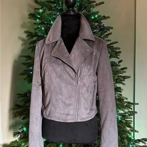 Womens Express Biker Jacket M Grey faux suede